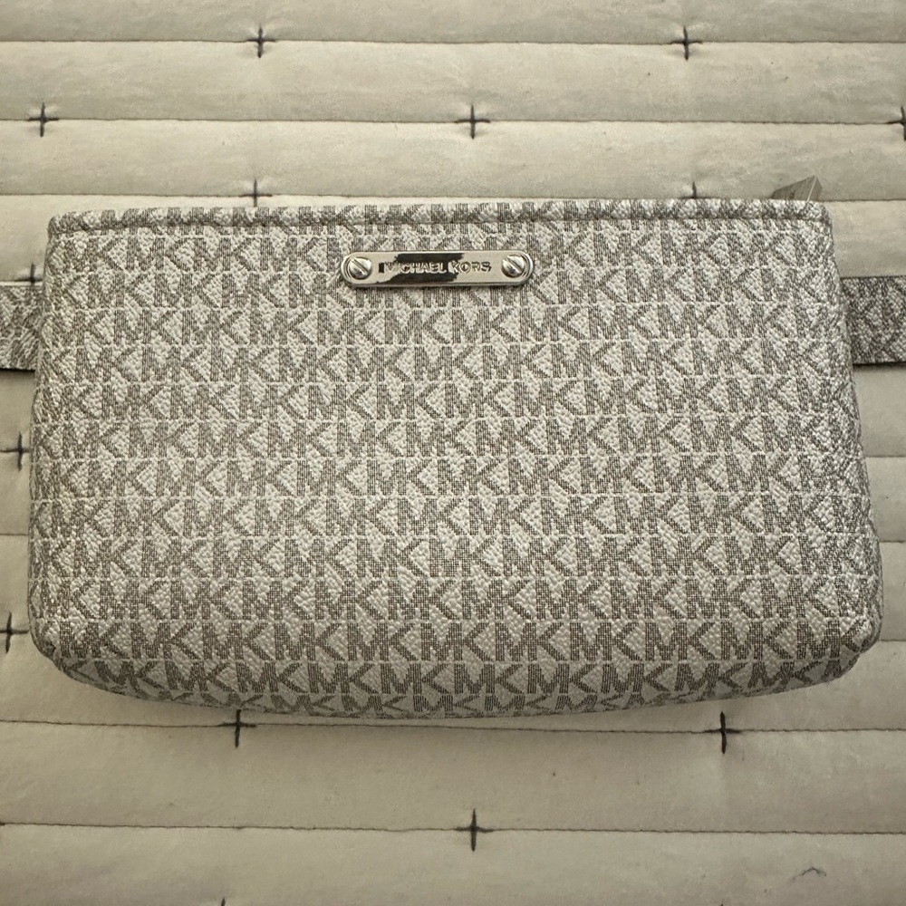 Michael Kors Silver Monogram Adjustable Belt Bag